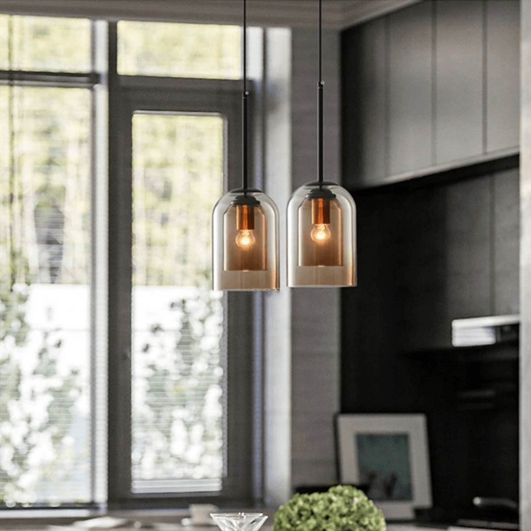 Aurélie Hanglamp – Elegant Glas, Grijs & Amber, Minimalistisch Design