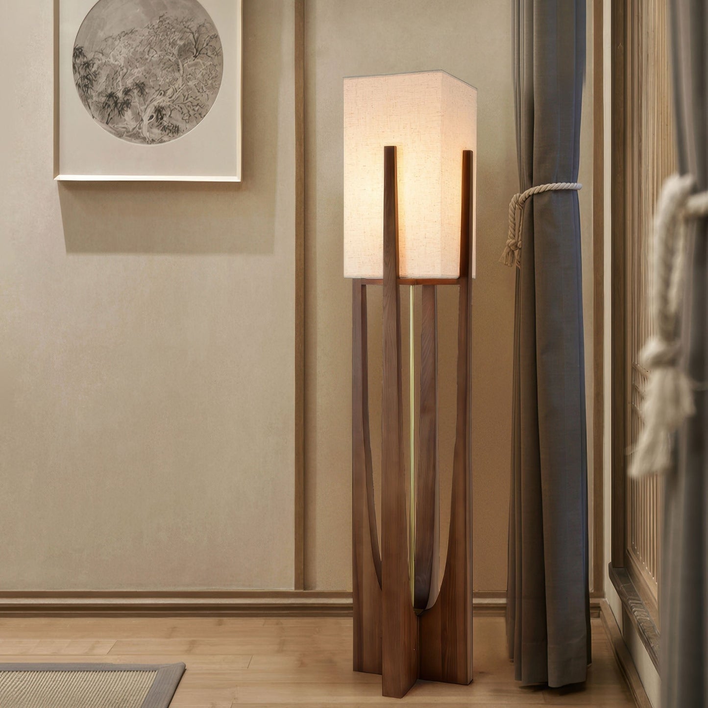 Nokami – Staande lamp van notenhout in Japans geïnspireerd design