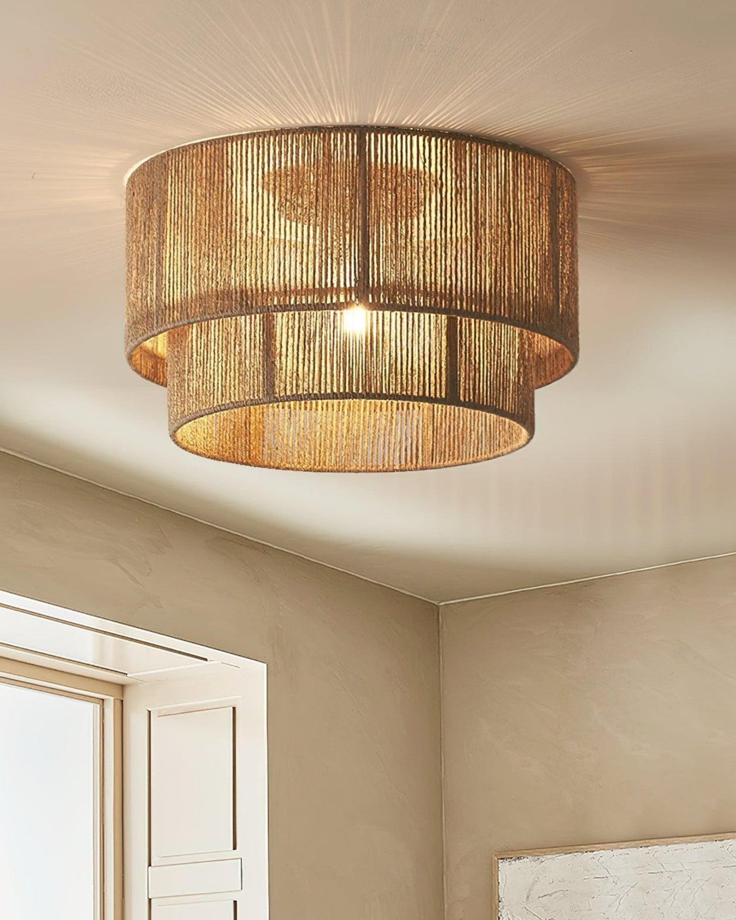 Aurum Drift - Plafondlamp met juten kap en zwarte baldakijn (45 cm)