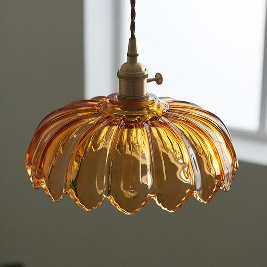 Floravie – Vintage hanglamp met geglazuurde bloemenkap in retrostijl