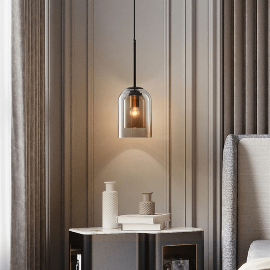 Aurélie Hanglamp – Elegant Glas, Grijs & Amber, Minimalistisch Design