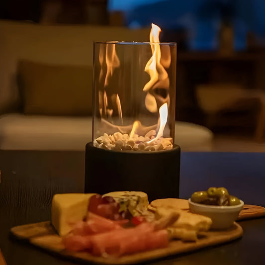 FerroFlame – Elegante tafelhaard met zwarte metalen basis