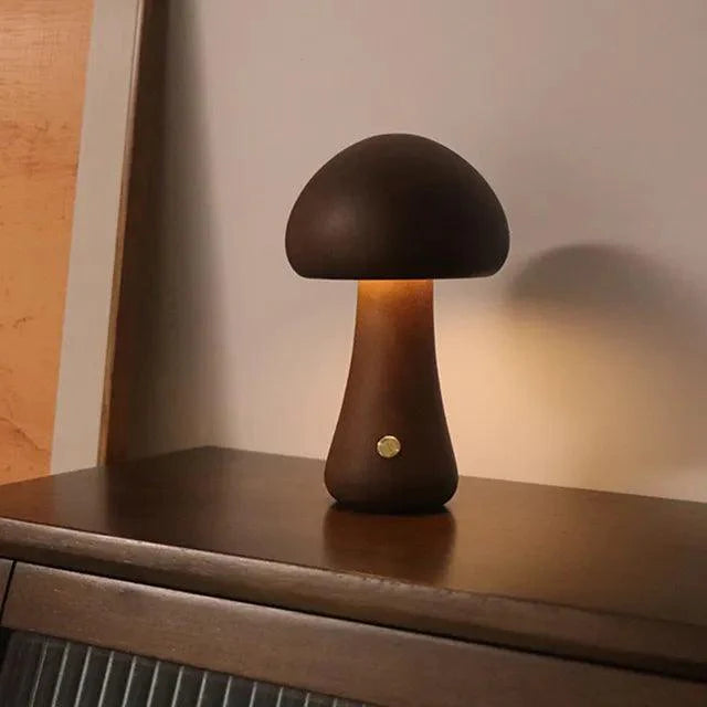 MushGlow – Draadloze Paddenstoel Tafellamp met Hout & Schuim