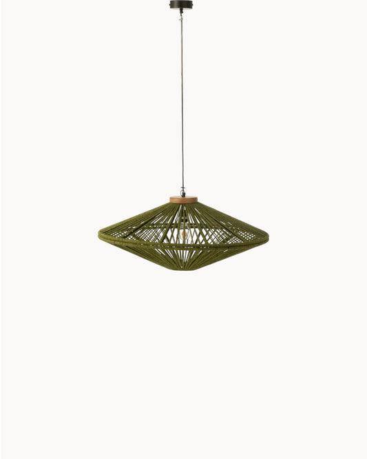 Livia Hanglamp – Groen Metaal en Jute, Medium