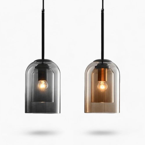 Aurélie Hanglamp – Elegant Glas, Grijs & Amber, Minimalistisch Design